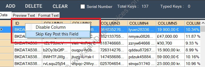 Disable Column Focus Form FIller