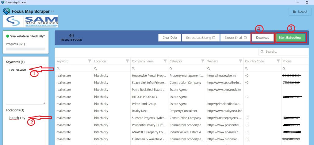 focus map scraper dashboard screenshort