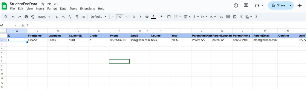 excel sheet data representation