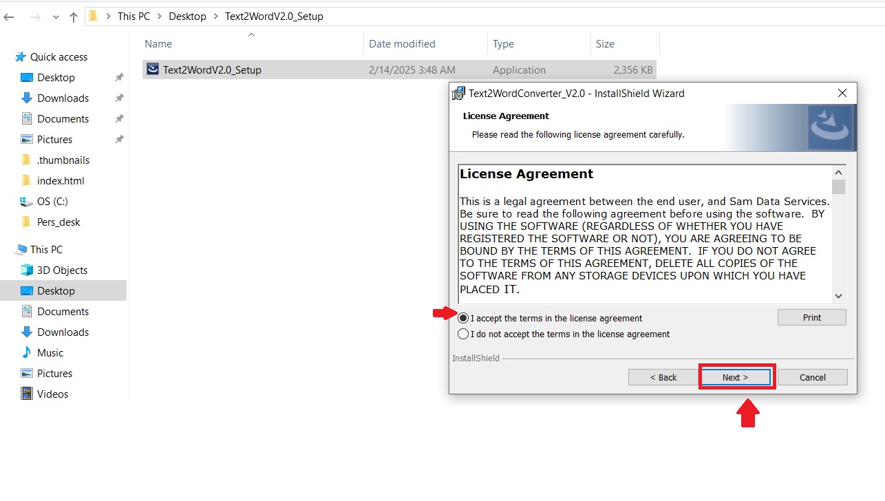 license agreement of text to word converter